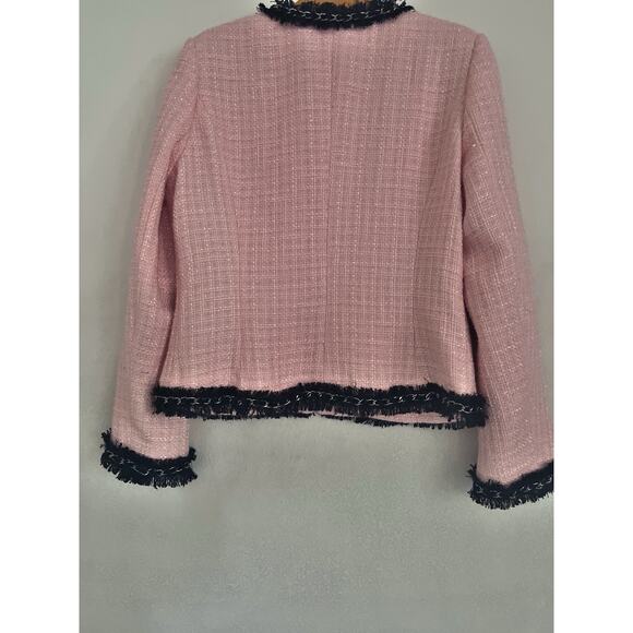 Boston Proper Pink and Black Tweed Jacket Sz 10 - Picture 3 of 10